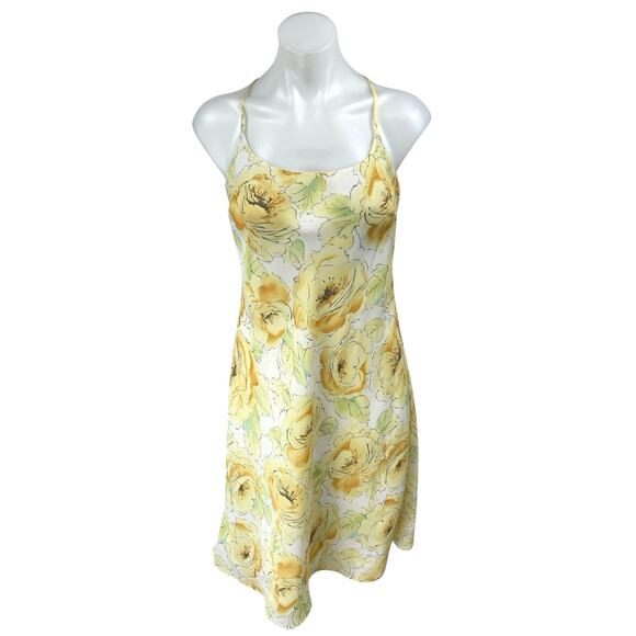 Ann Taylor LOFT Yellow 100% Silk Floral Sleeveless Cami Camisole Mini Dress 6 - Picture 1 of 4
